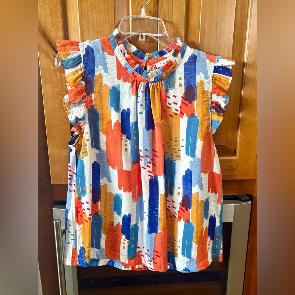 THML Multicolor Abstract Ruffle Blouse